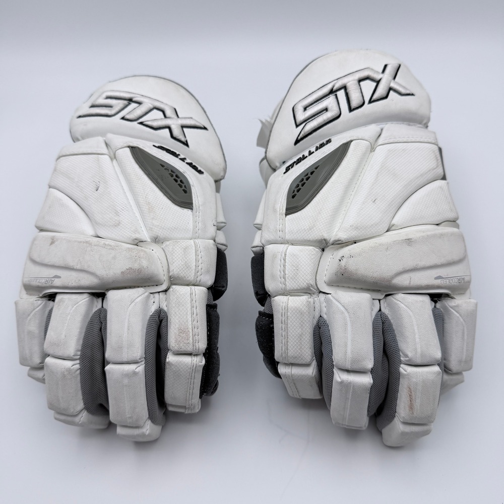 STX Stallion 500 Lacrosse Gloves White Grey Large IsoThumb Guard Lock Pair